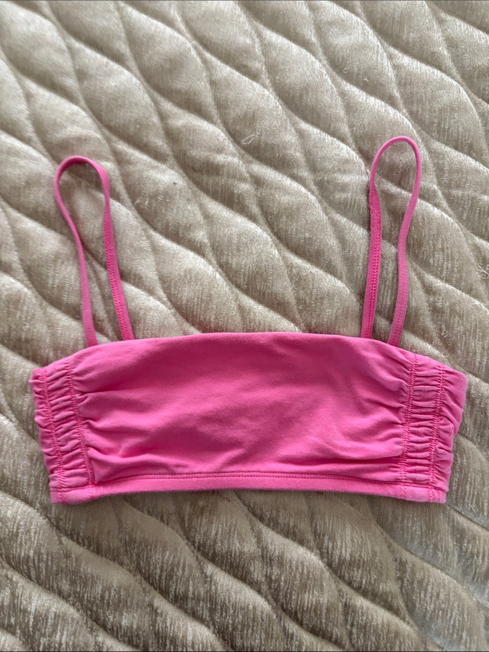 TNA Pink Ruched Strapless Crop Top with Thin Straps